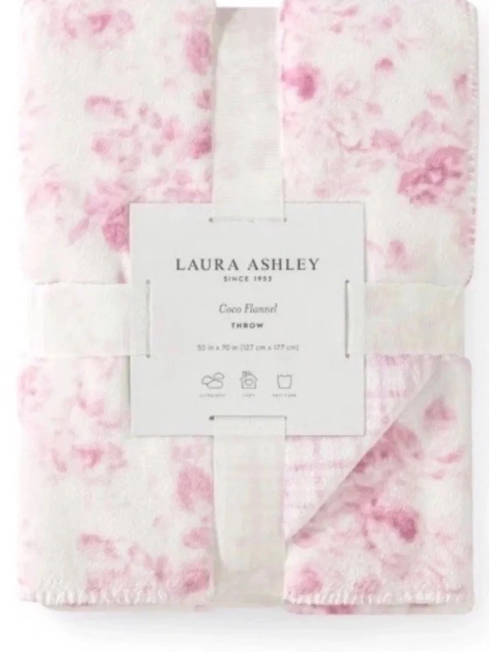 Laura Ashley Pink Floral Zoe Reversible Coco Flannel Throw Mini Pink Roses Soft